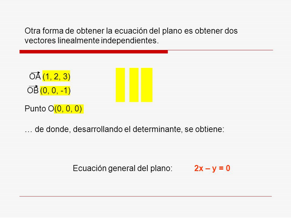 Otra forma de obtener la ecuación del plano es obtener dos vectores linealmente independientes.