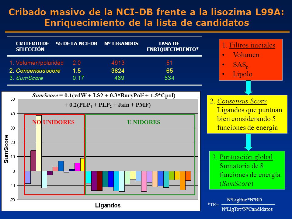 Cribado masivo de la NCI-DB frente a la lisozima L99A: Enriquecimiento de la lista de candidatos