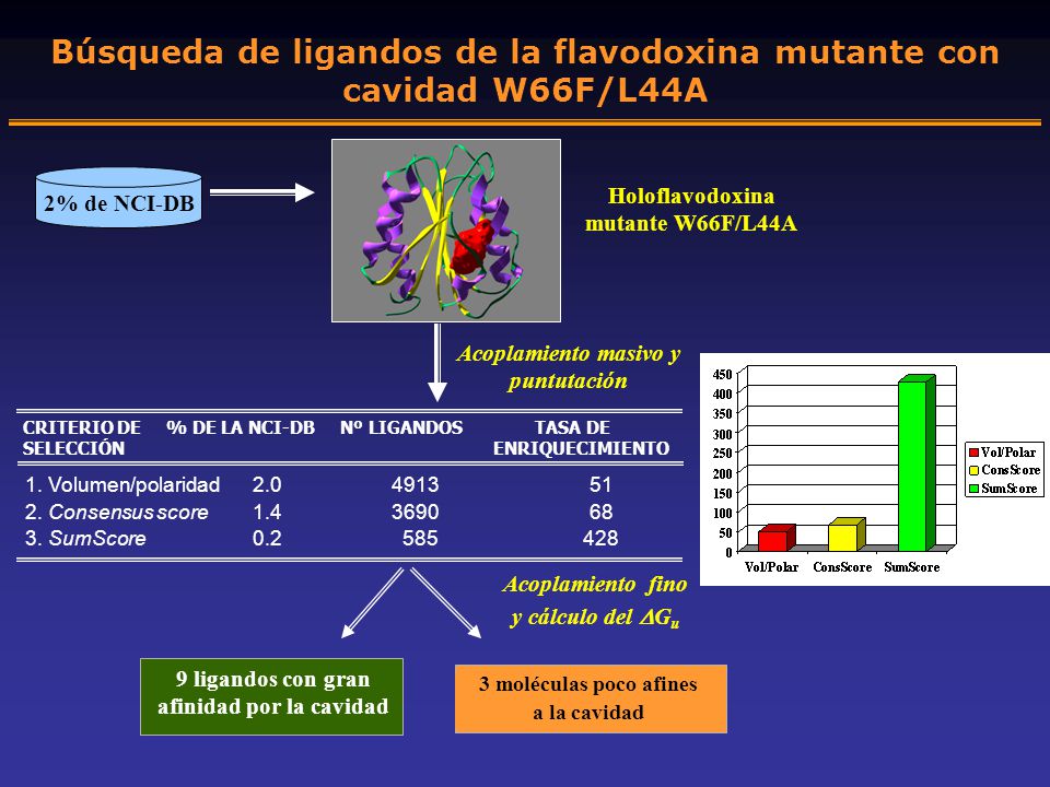 Búsqueda de ligandos de la flavodoxina mutante con cavidad W66F/L44A