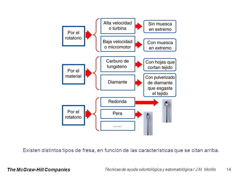 Existen distintos tipos de fresa, en función de las características que se citan arriba.
