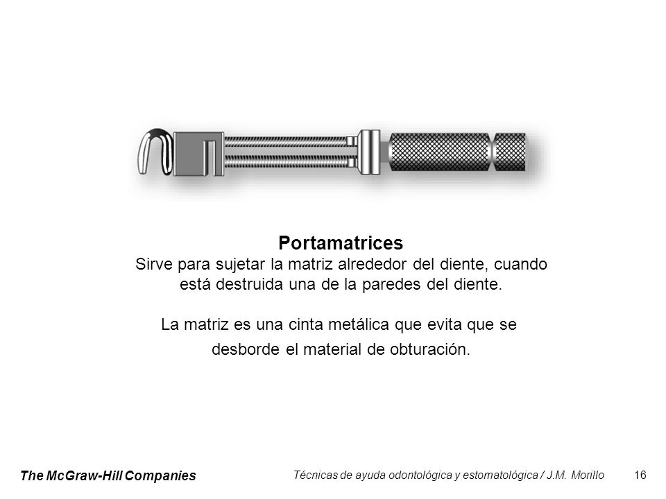 Portamatrices Sirve para sujetar la matriz alrededor del diente, cuando. está destruida una de la paredes del diente.