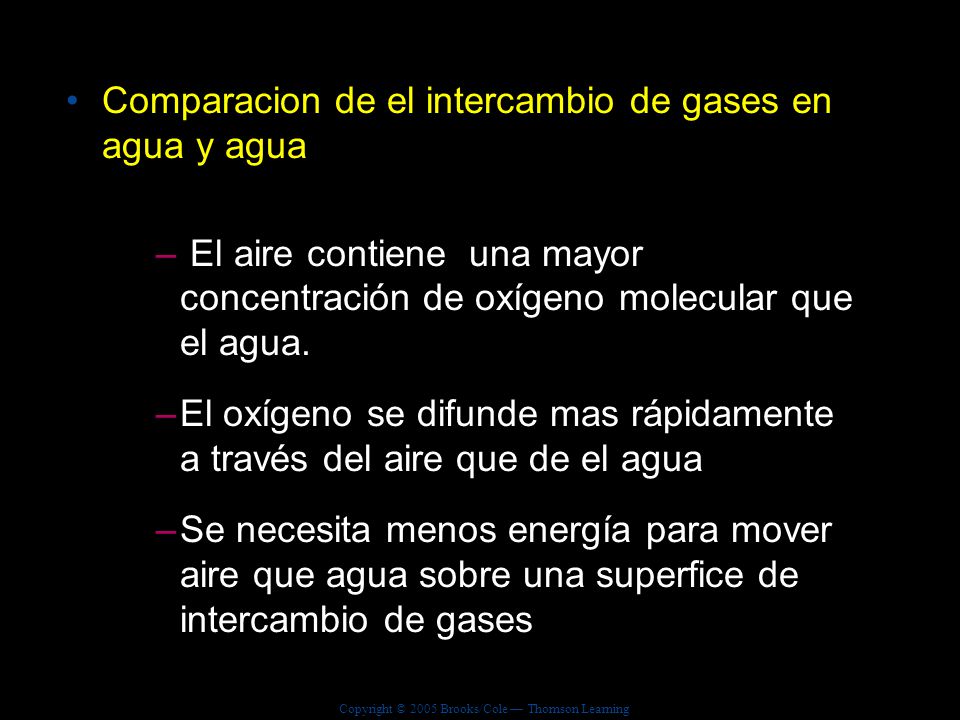 Comparacion de el intercambio de gases en agua y agua