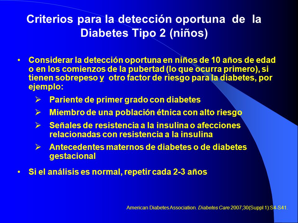 Criterios para la detección oportuna de la Diabetes Tipo 2 (niños)