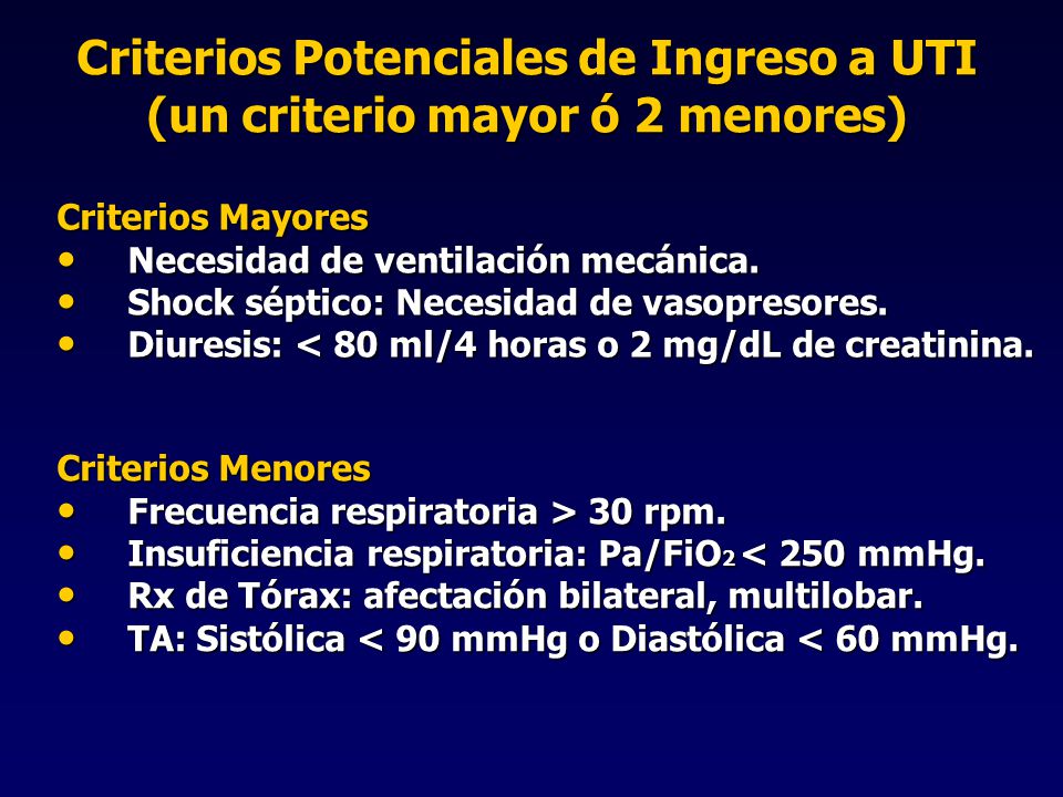 Criterios Potenciales de Ingreso a UTI (un criterio mayor ó 2 menores)