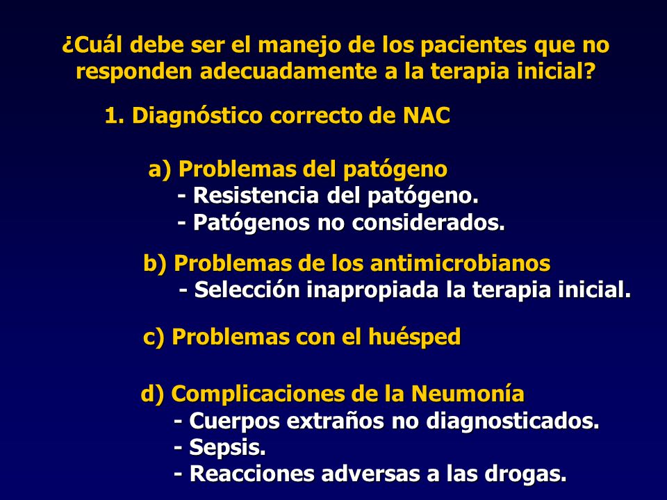 ¿Cuál debe ser el manejo de los pacientes que no responden adecuadamente a la terapia inicial