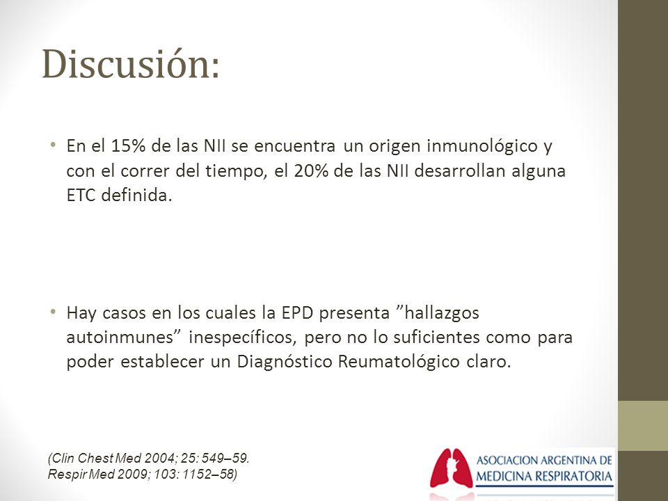 Discusión: En el 15% de las NII se encuentra un origen inmunológico y con el correr del tiempo, el 20% de las NII desarrollan alguna ETC definida.