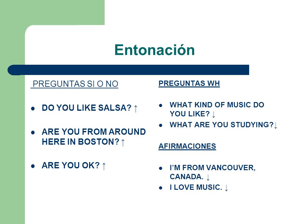 Entonación PREGUNTAS SI O NO DO YOU LIKE SALSA ↑