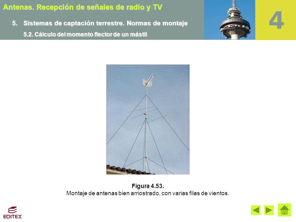 Montaje de antenas bien arriostrado, con varias filas de vientos.