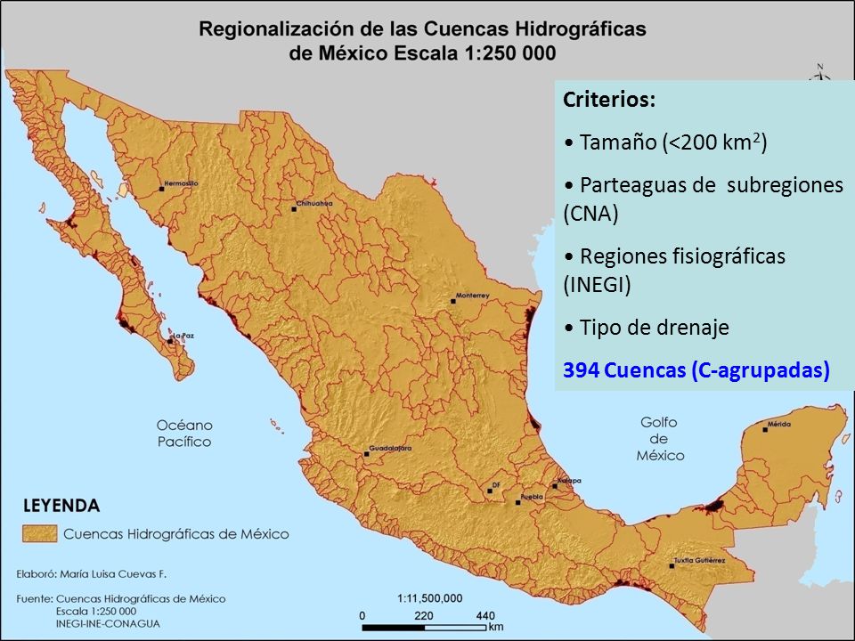 Criterios: Tamaño (<200 km2) Parteaguas de subregiones (CNA) Regiones fisiográficas (INEGI) Tipo de drenaje.