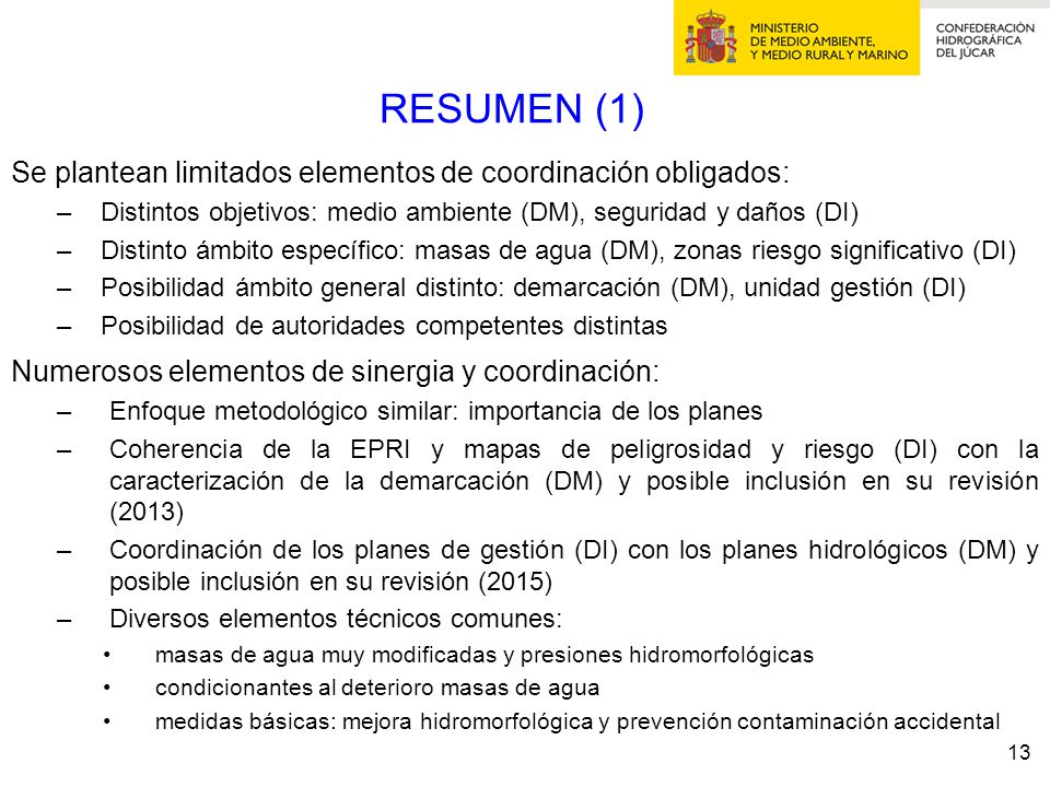 RESUMEN (1) Se plantean limitados elementos de coordinación obligados:
