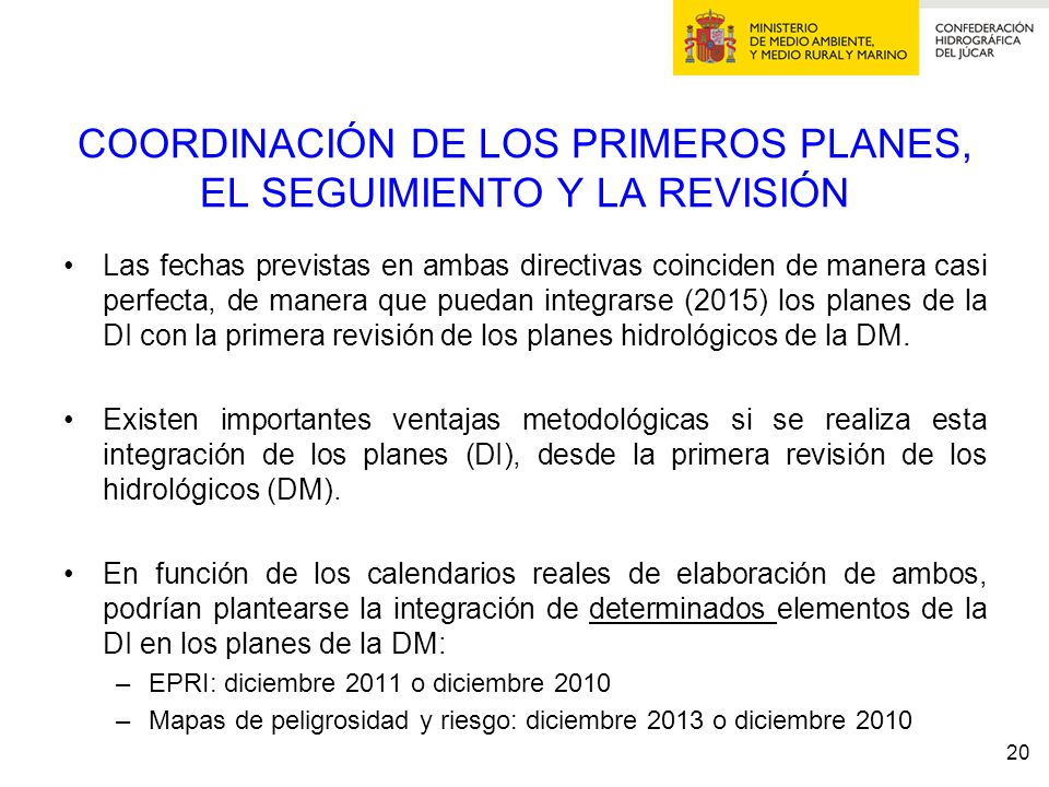 COORDINACIÓN DE LOS PRIMEROS PLANES, EL SEGUIMIENTO Y LA REVISIÓN