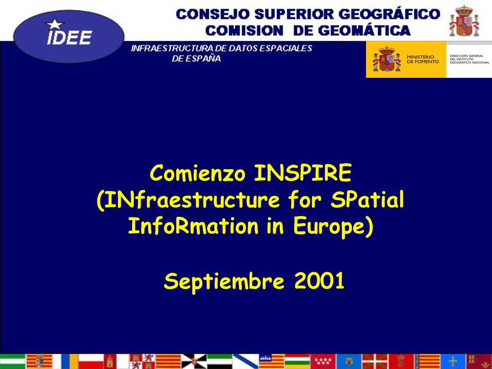 Comienzo INSPIRE (INfraestructure for SPatial InfoRmation in Europe) Septiembre 2001