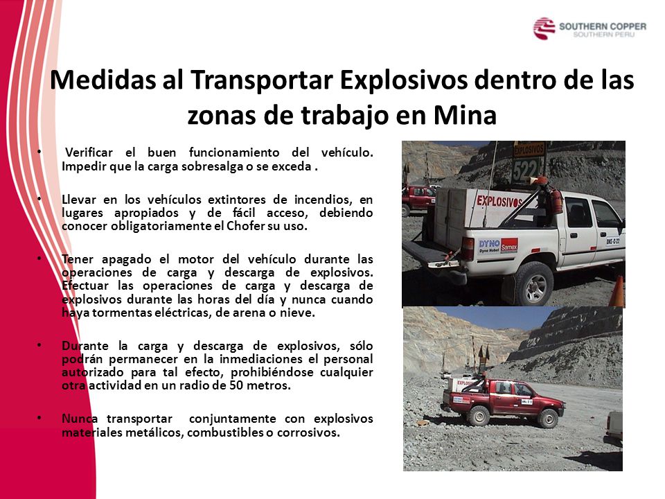 Medidas al Transportar Explosivos dentro de las zonas de trabajo en Mina