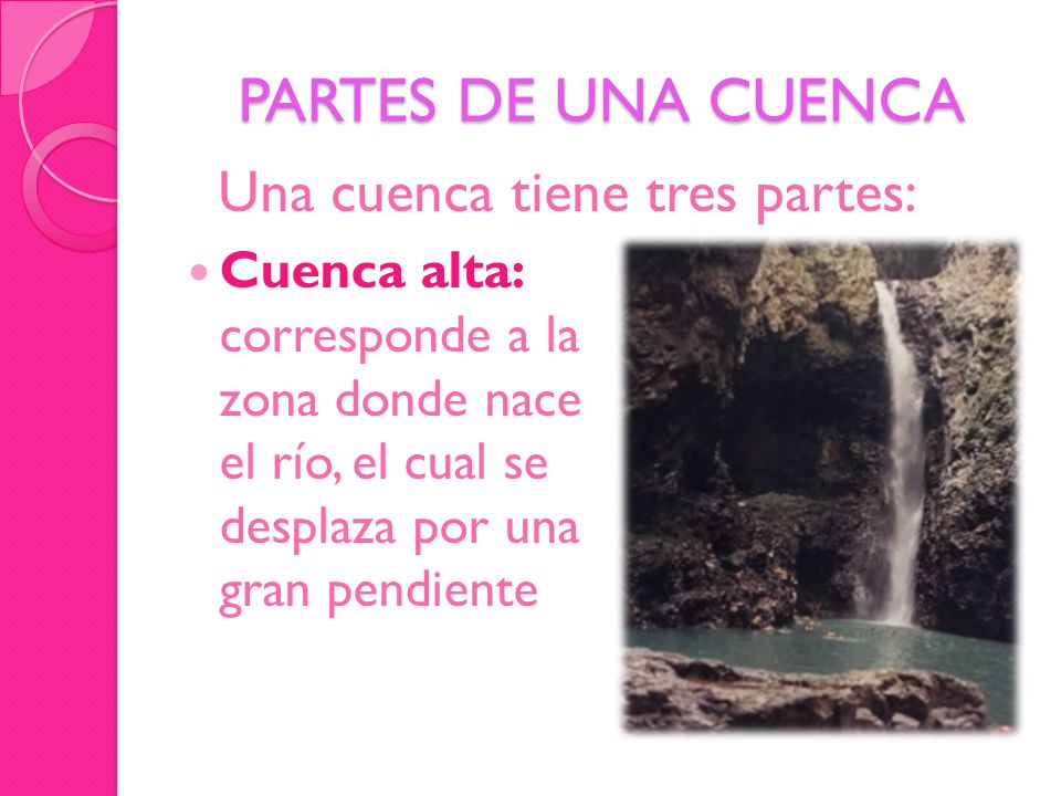 PARTES DE UNA CUENCA Una cuenca tiene tres partes: