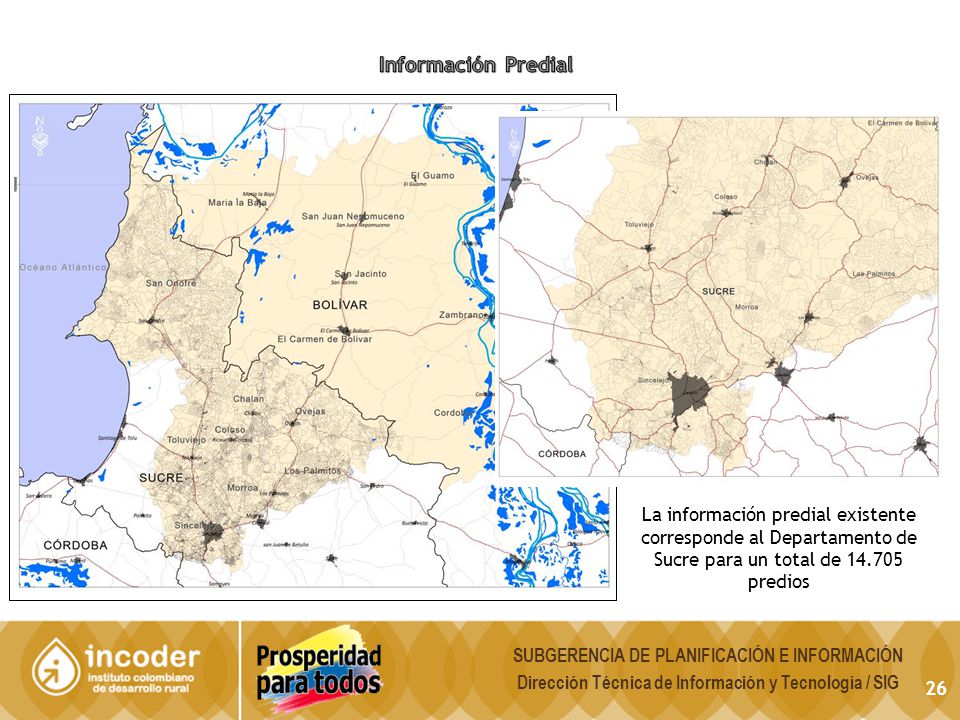 Información Predial La información predial existente corresponde al Departamento de Sucre para un total de predios.