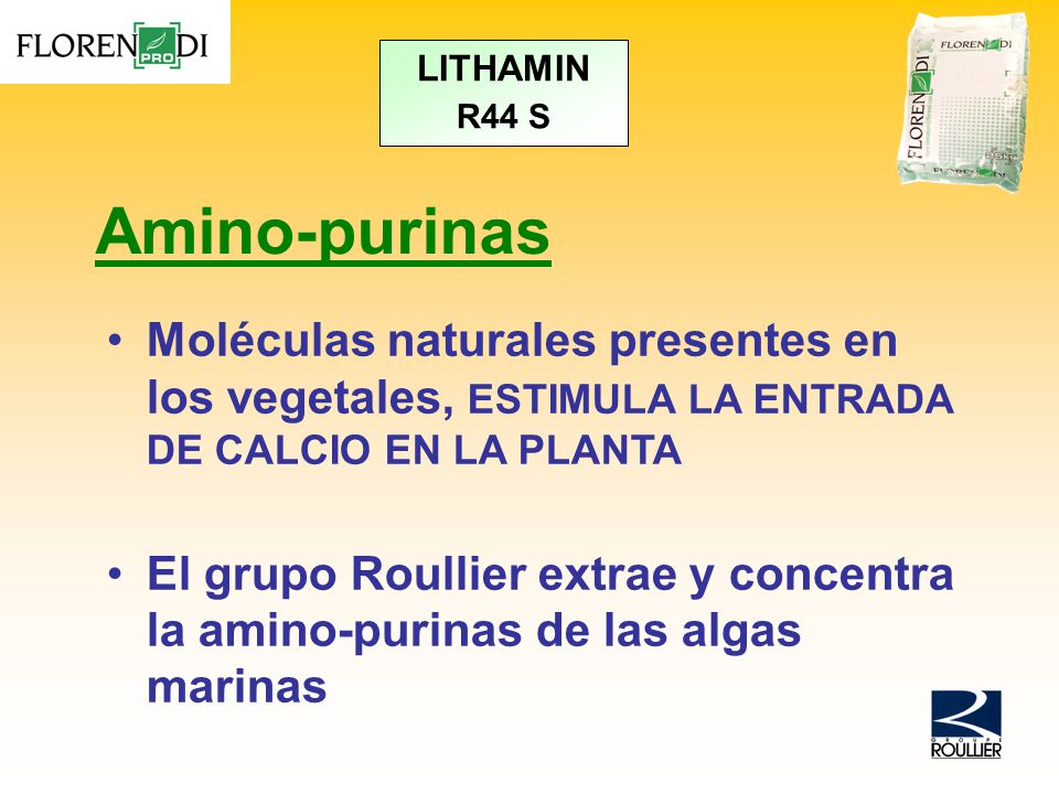 LITHAMIN R44 S. Amino-purinas. Moléculas naturales presentes en los vegetales, ESTIMULA LA ENTRADA DE CALCIO EN LA PLANTA.