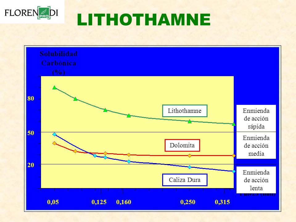 LITHOTHAMNE ,05. 0,125. 0,160. 0,250. 0,315. Enmienda de acción rápida. Enmienda de acción media.