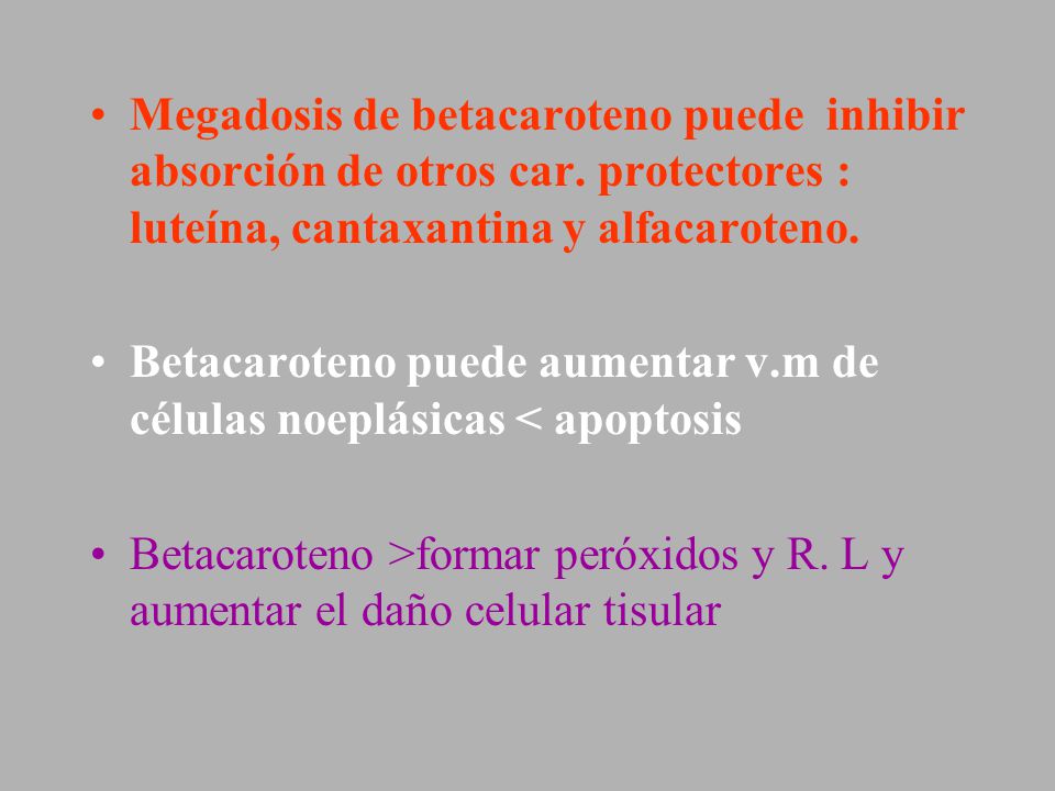 Megadosis de betacaroteno puede inhibir absorción de otros car