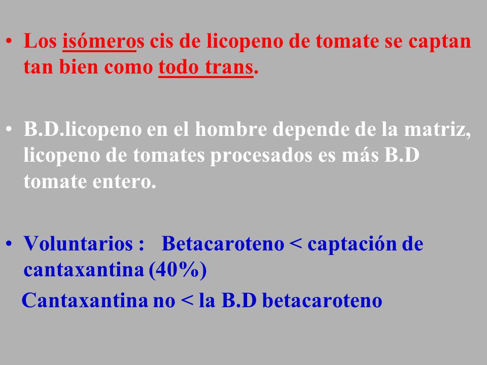 Los isómeros cis de licopeno de tomate se captan tan bien como todo trans.