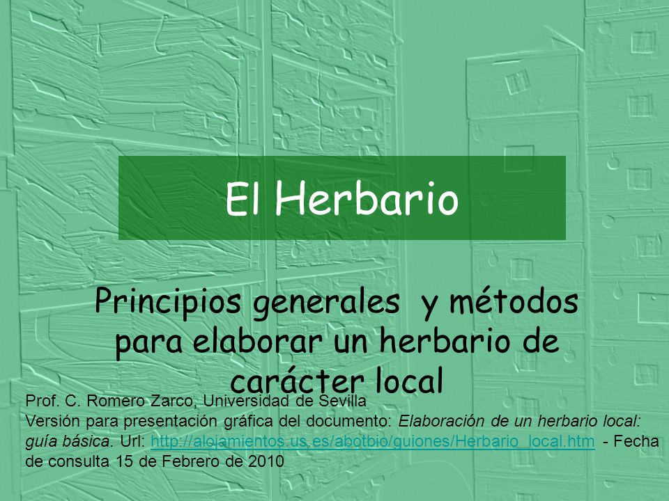 El Herbario Principios generales y métodos para elaborar un herbario de carácter local.