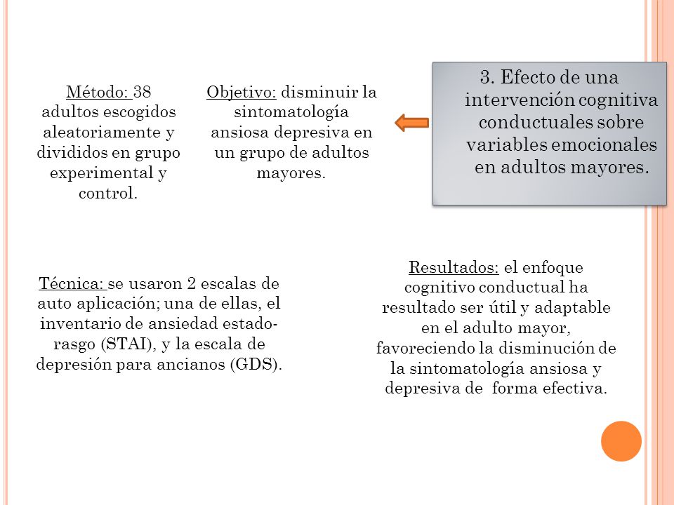 3. Efecto de una intervención cognitiva conductuales sobre variables emocionales en adultos mayores.
