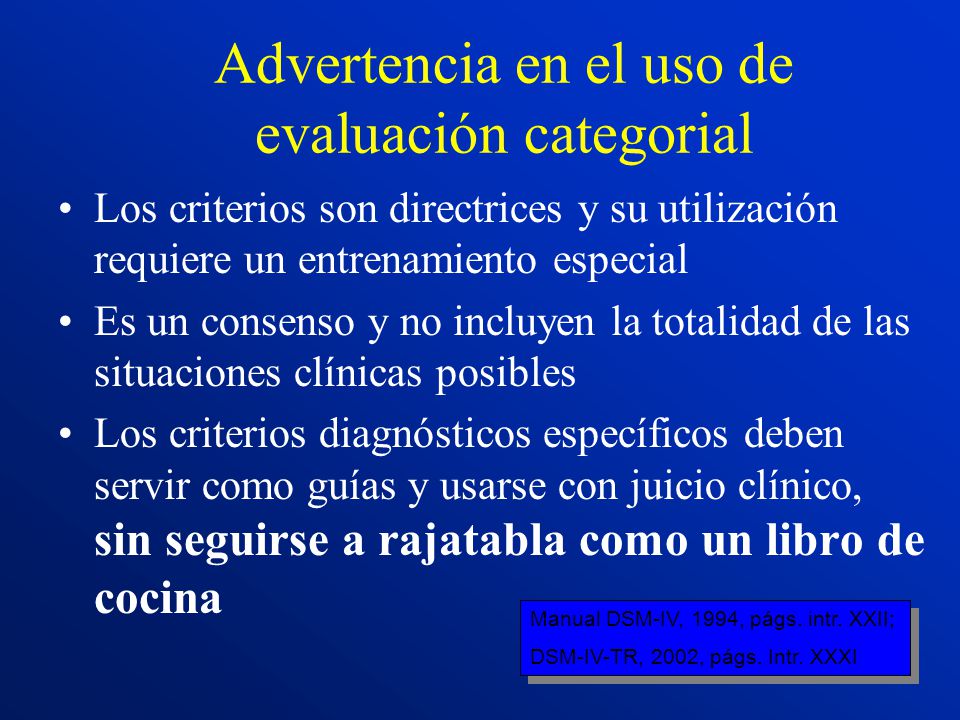 Advertencia en el uso de evaluación categorial
