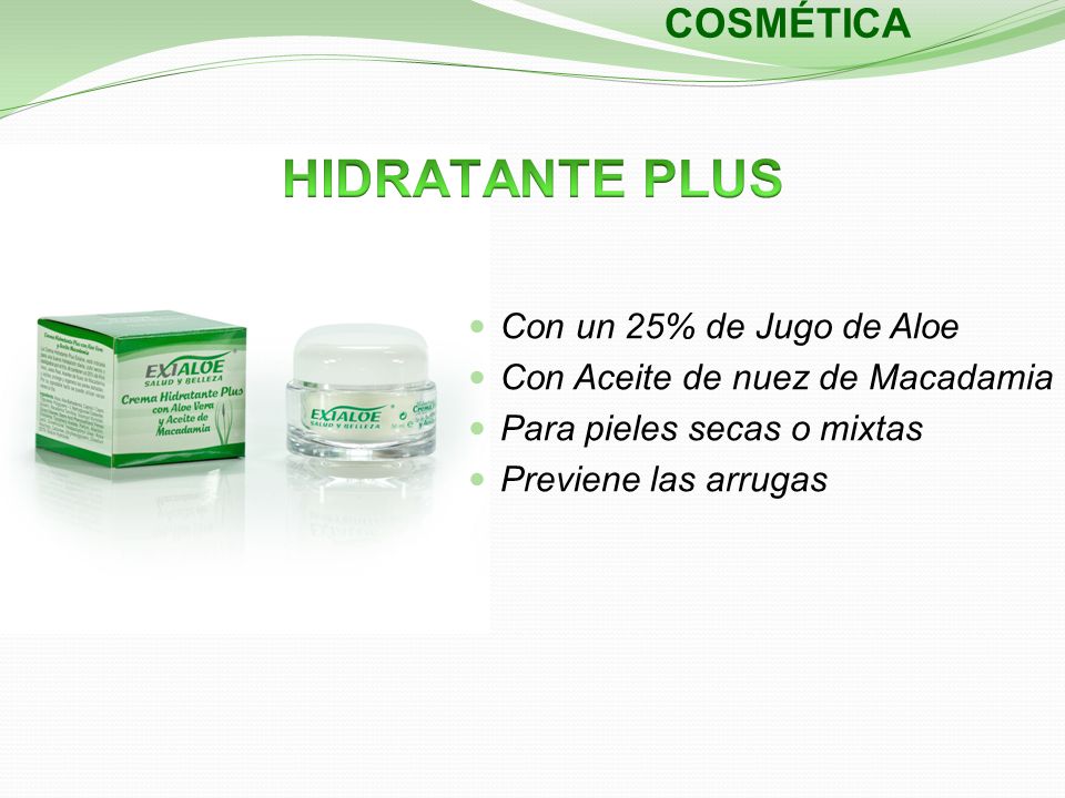 HIDRATANTE PLUS COSMÉTICA Con un 25% de Jugo de Aloe