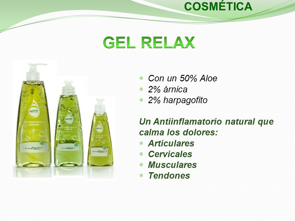 GEL RELAX COSMÉTICA Con un 50% Aloe 2% árnica 2% harpagofito