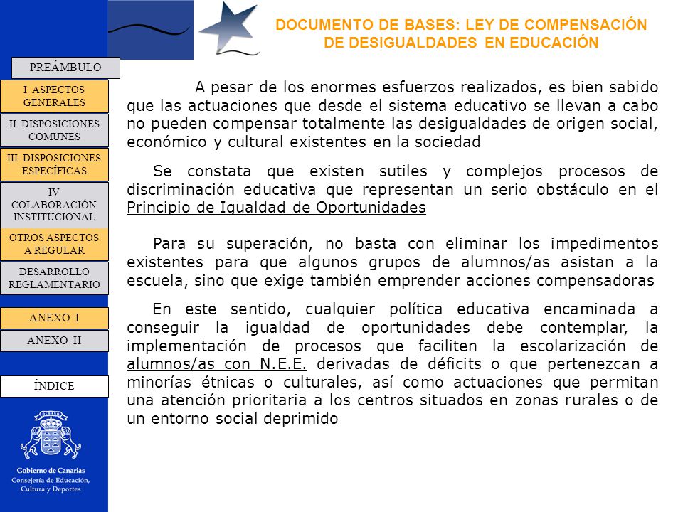 DOCUMENTO DE BASES: LEY DE COMPENSACIÓN DE DESIGUALDADES EN EDUCACIÓN