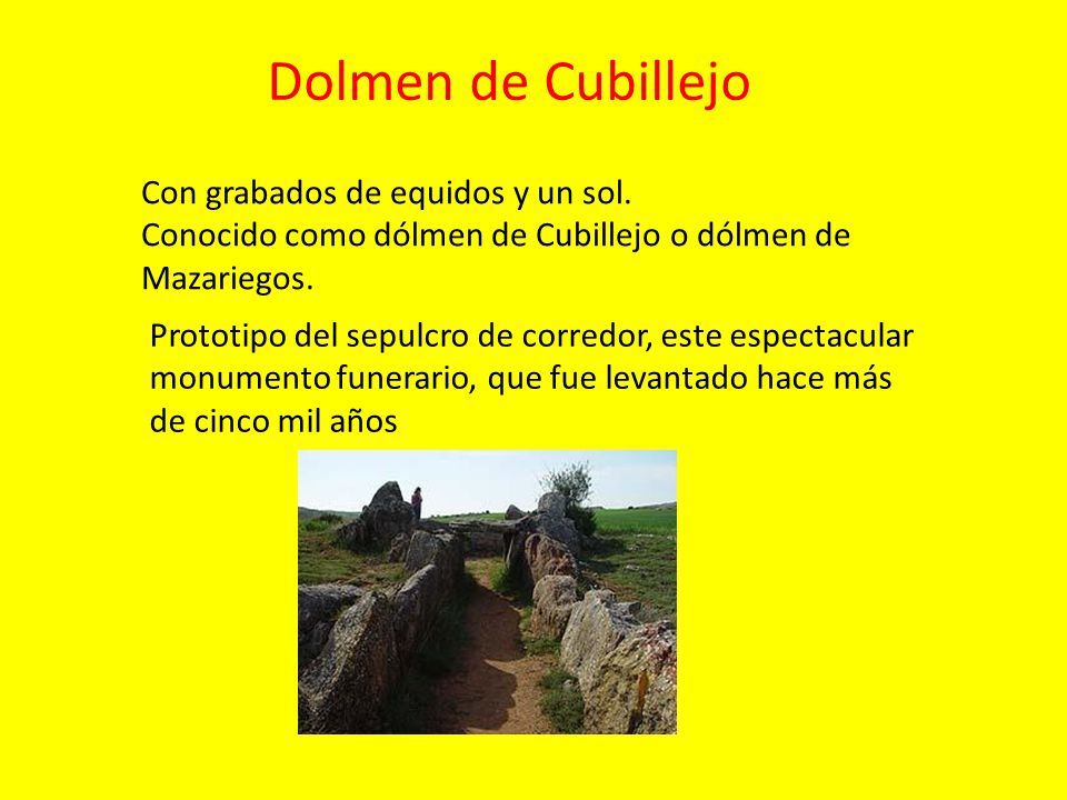 Dolmen de Cubillejo Con grabados de equidos y un sol.
