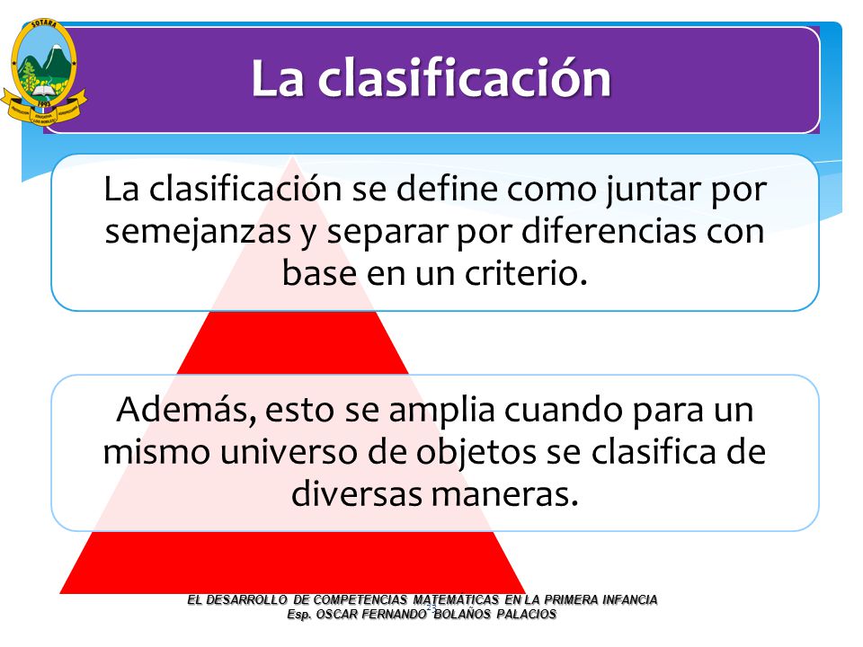 La clasificación La clasificación se define como juntar por semejanzas y separar por diferencias con base en un criterio.