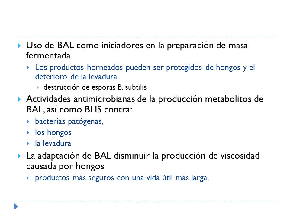 Uso de BAL como iniciadores en la preparación de masa fermentada