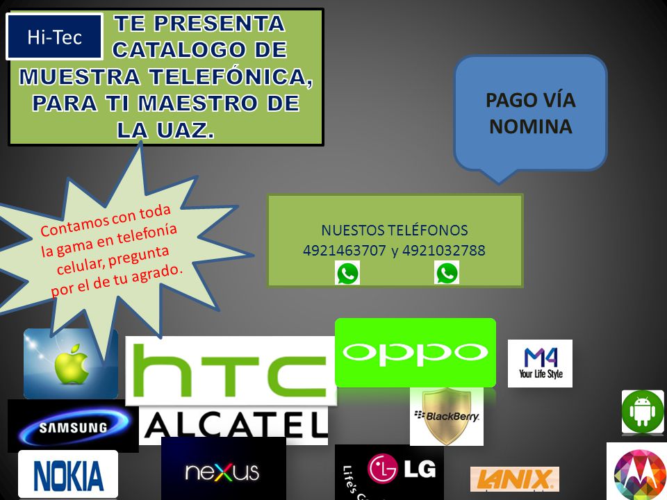 TE PRESENTA CATALOGO DE MUESTRA TELEFÓNICA, PARA TI MAESTRO DE LA UAZ.