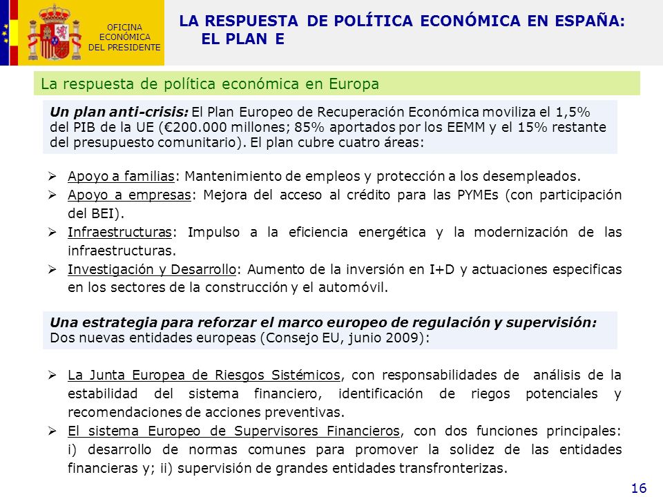 LA RESPUESTA DE POLÍTICA ECONÓMICA EN ESPAÑA: EL PLAN E