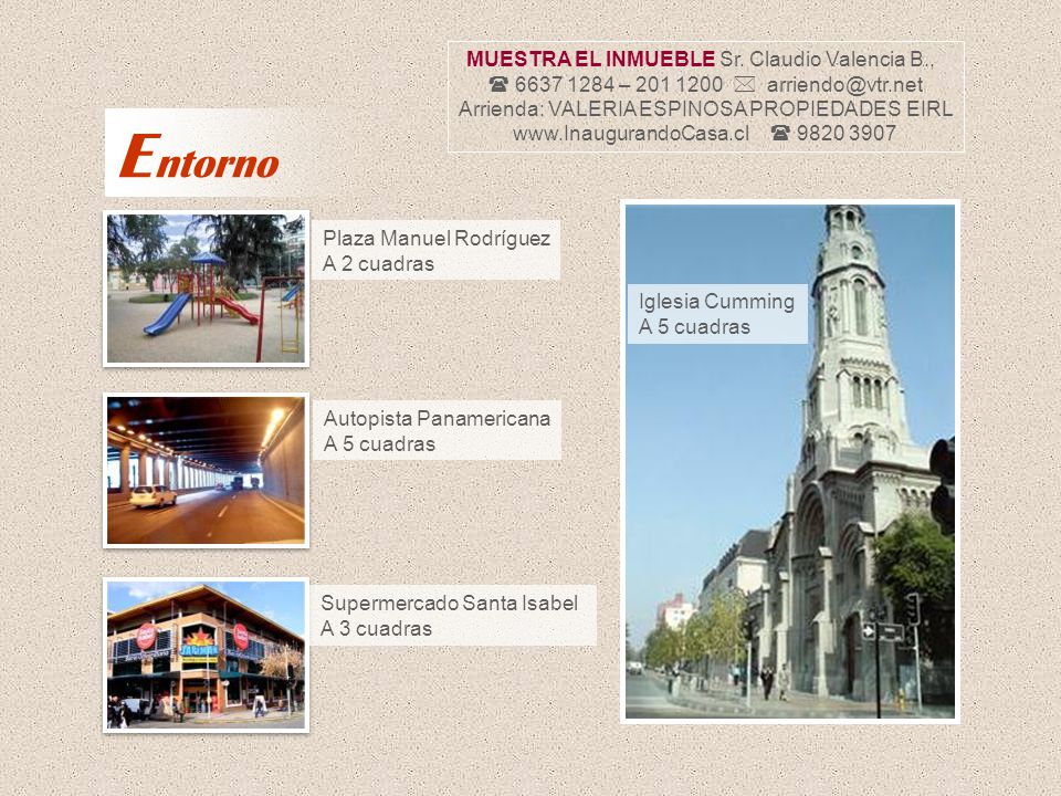E ntorno MUESTRA EL INMUEBLE Sr. Claudio Valencia B.,