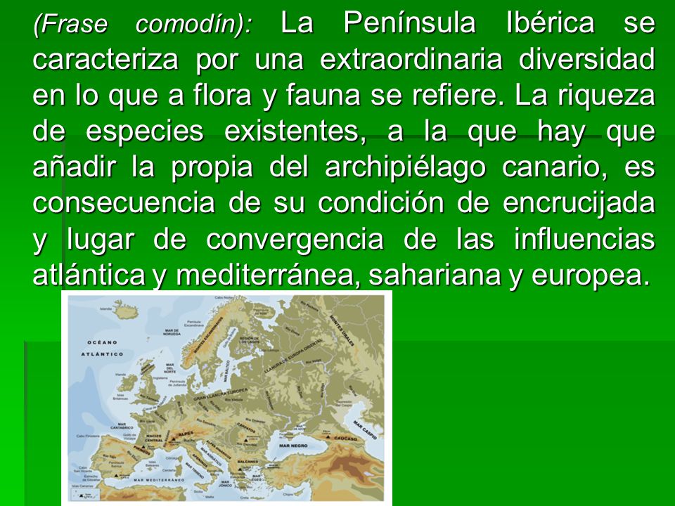 (Frase comodín): La Península Ibérica se caracteriza por una extraordinaria diversidad en lo que a flora y fauna se refiere.