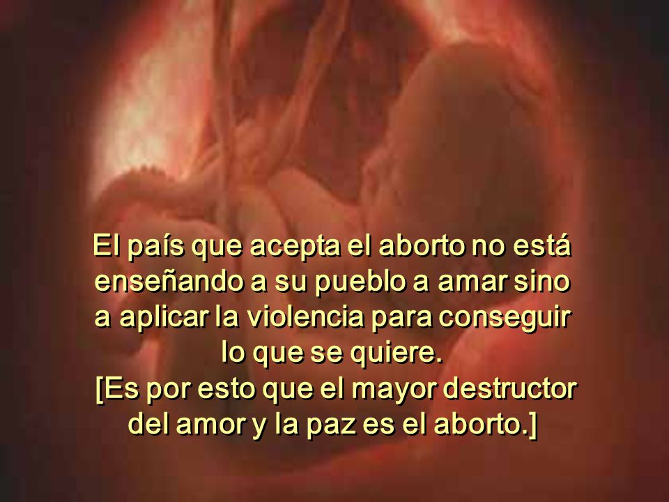 El país que acepta el aborto no está enseñando a su pueblo a amar sino