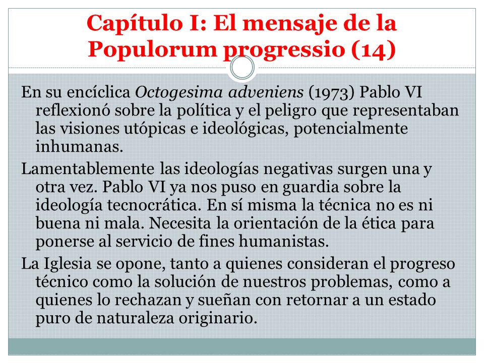 Capítulo I: El mensaje de la Populorum progressio (14)