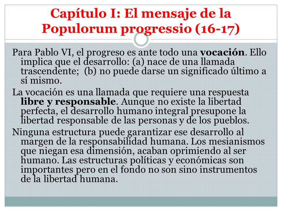 Capítulo I: El mensaje de la Populorum progressio (16-17)
