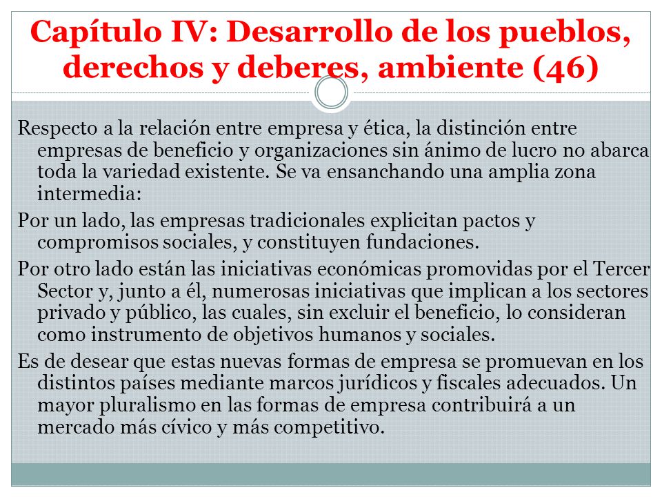 Capítulo IV: Desarrollo de los pueblos, derechos y deberes, ambiente (46)