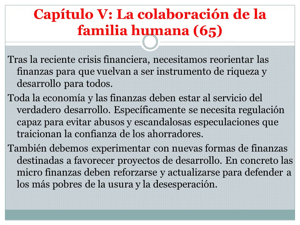 Capítulo V: La colaboración de la familia humana (65)