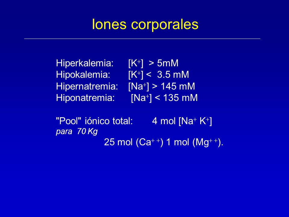Iones corporales Hiperkalemia: [K] > 5mM