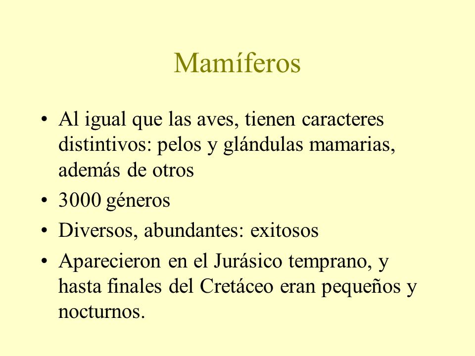Mamíferos Al igual que las aves, tienen caracteres distintivos: pelos y glándulas mamarias, además de otros.