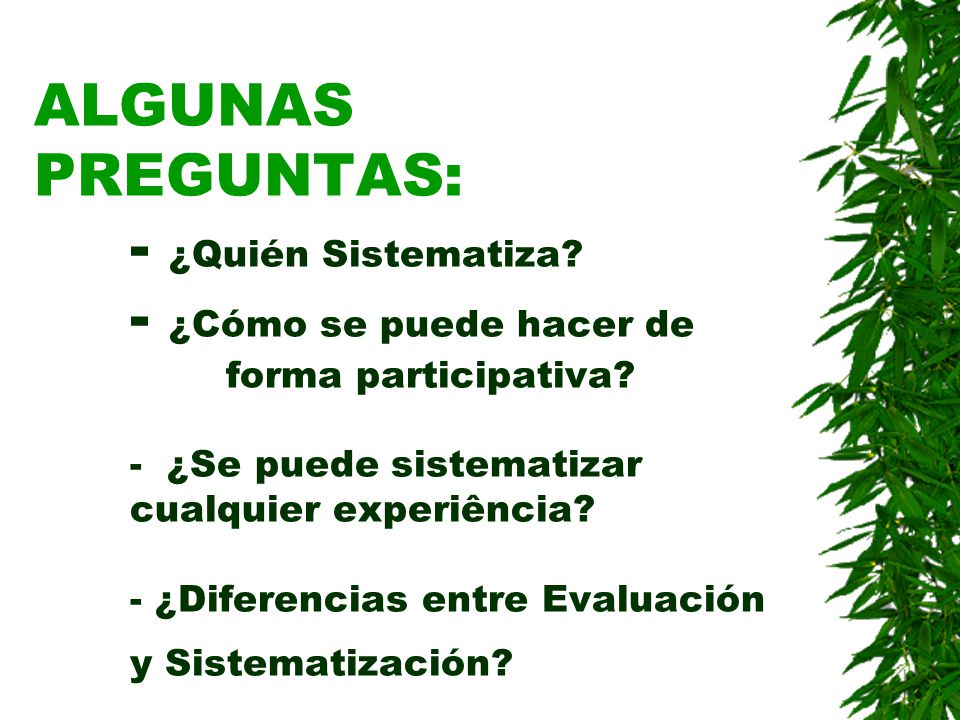 ALGUNAS PREGUNTAS:. - ¿Quién Sistematiza. - ¿Cómo se puede hacer de