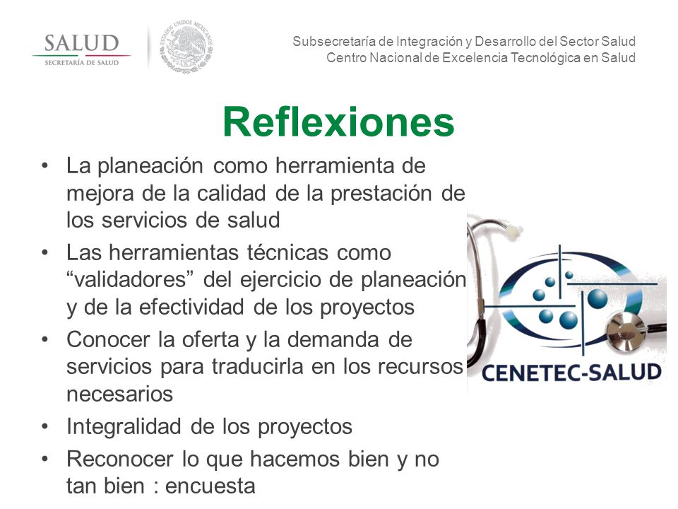 Reflexiones La planeación como herramienta de mejora de la calidad de la prestación de los servicios de salud.