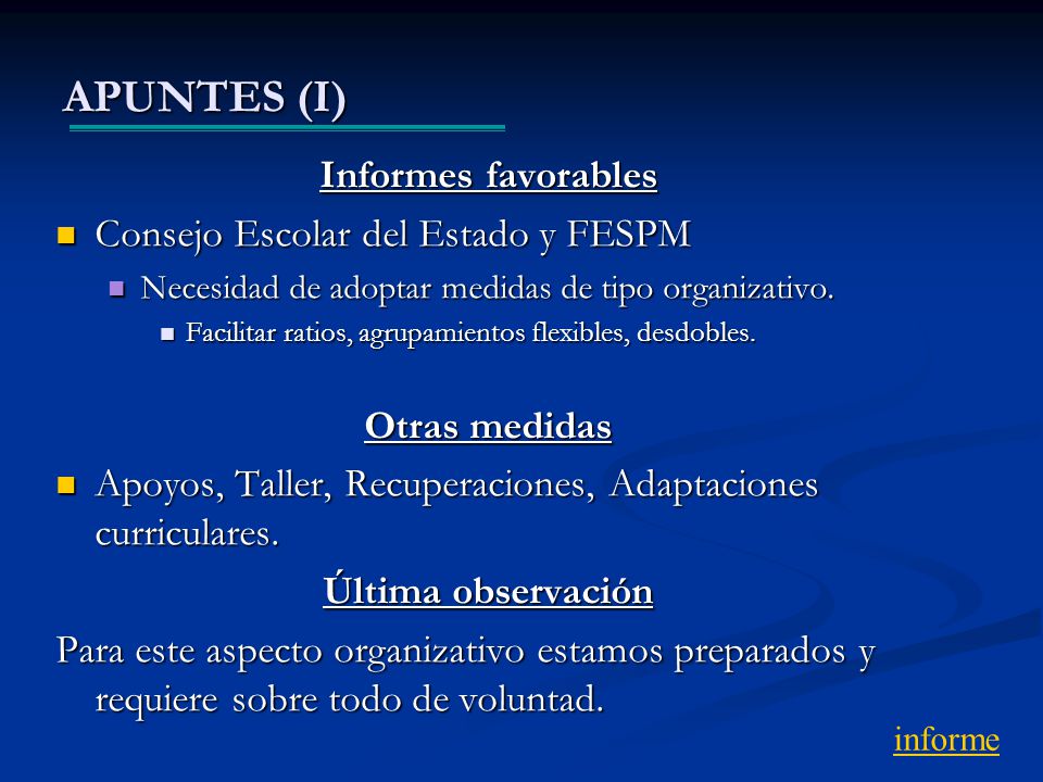 APUNTES (I) Informes favorables Consejo Escolar del Estado y FESPM