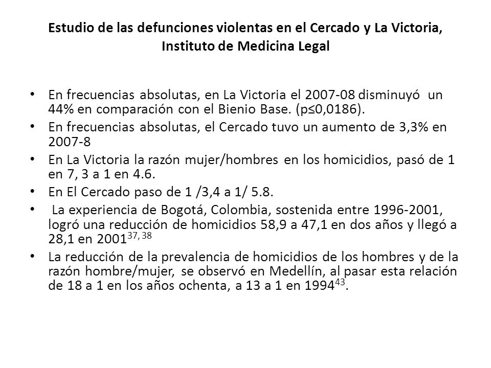 Estudio de las defunciones violentas en el Cercado y La Victoria, Instituto de Medicina Legal