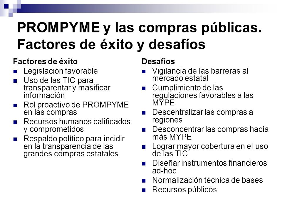 PROMPYME y las compras públicas. Factores de éxito y desafíos