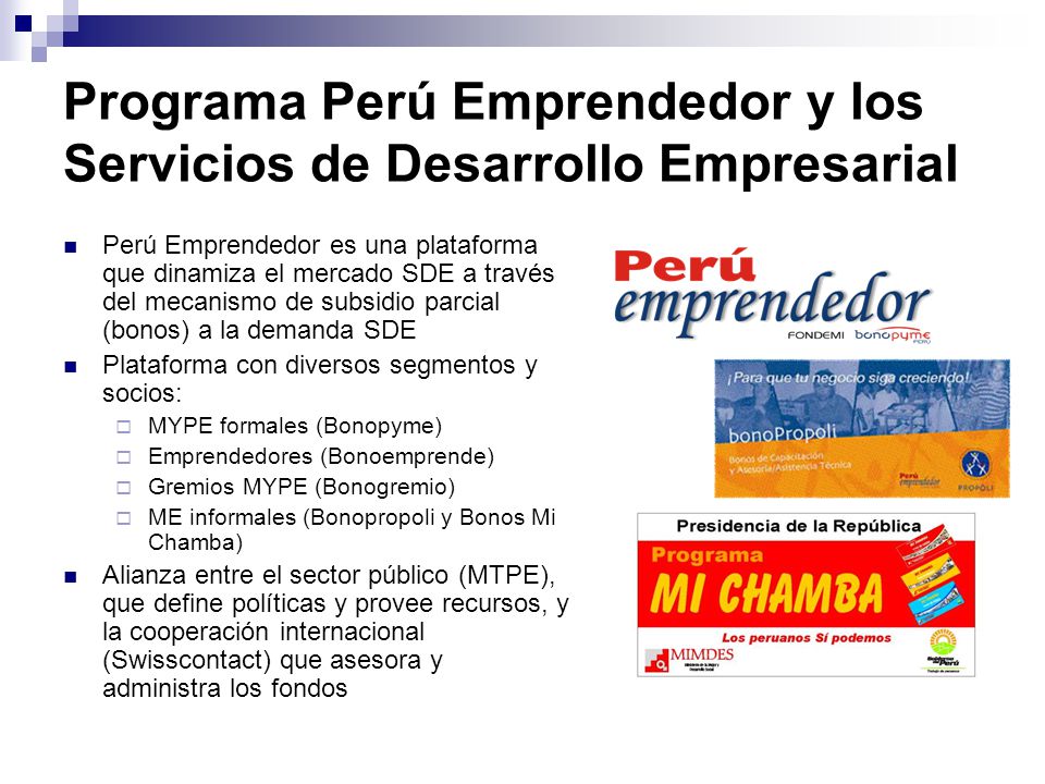 Programa Perú Emprendedor y los Servicios de Desarrollo Empresarial