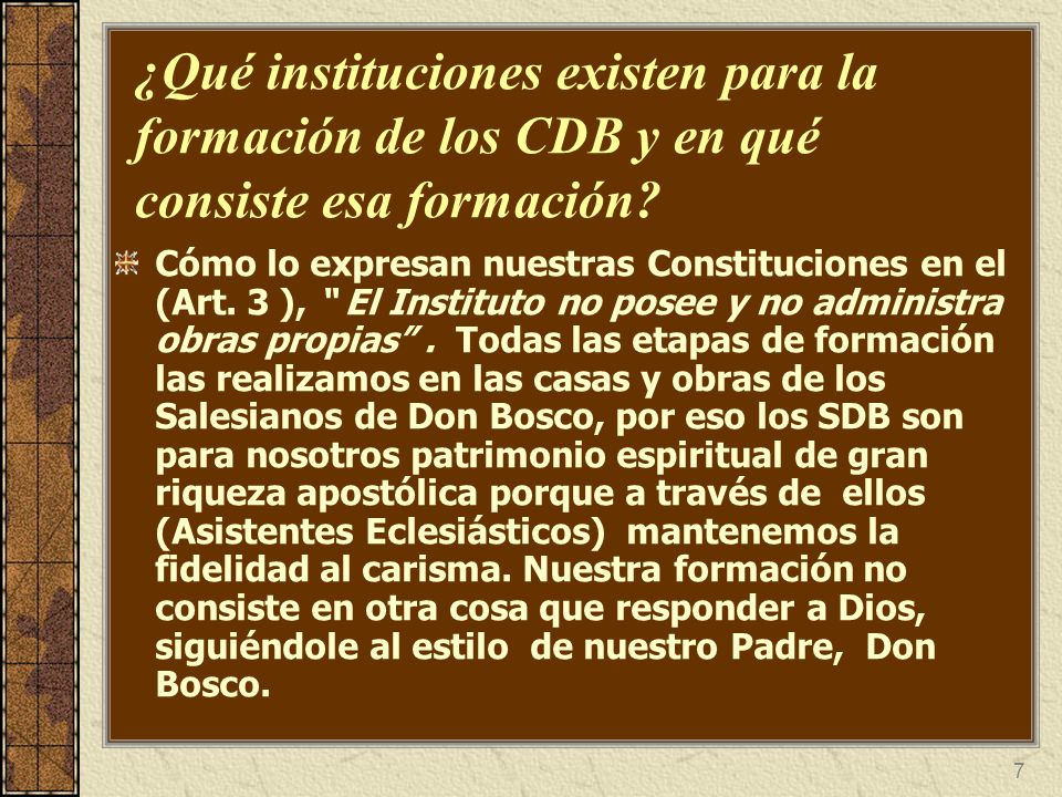 ¿Qué instituciones existen para la formación de los CDB y en qué consiste esa formación
